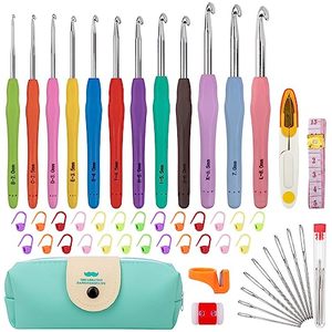 lot 90256 image: MECHEER Crochet Hooks 12 Sizes Crochet Hook Set, 51 Pack Yarn Crochet Kit for Beginners, Knitting Needles with Ergonomic Handles for Arthritic Hands, Crochet Needle Kit with Blue Case for Crocheters