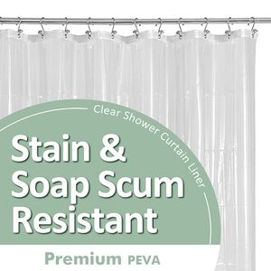 lot 90258 image: Barossa Design Plastic Shower Liner Clear - Premium PEVA Shower Curtain Liner with Rustproof Grommets and 3 Magnets, Waterproof Cute Lightweight Standard Size Shower Curtains for Bathroom - Clear