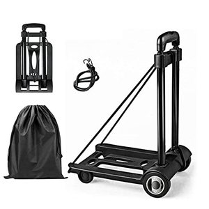 lot 90262 image: Double Rhombus Folding Hand Truck Lightweight Portable Cart, 110 lbs50kg Capacity Heavy Duty Utility Cart with Telescoping Handle, 2 Rubber Wheels, Bungee Cords for Luggage Shopping Moving
