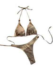 lot 90266 image: SHENHE Womens Bikini Set 2 Piece Halter Triangle Bra Tie Side Swimsuits Khaki L
