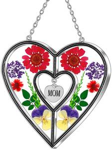 lot 97502 image: KY&BOSAM Heart Suncatcher Mom Gift Ornament Stained Glass Panles Hangings for Windows Sun Catcher with Pressed Flower Heart in Glass Birthday Gifts for Women Mothers Day Christmas Home Garden Decor