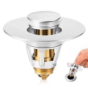 lot 97506 image: SHAP Universal Bathroom Sink Stopper, Fits 1.06-1.5 Inch, Premium Basin Pop Up Sink Drain Strainer, Anti-Leakage and Clogging, with Hair Catcher, Made Brass, Chrome Plated