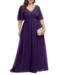 lot 97716 image: Purple Dress Plus Size Bridesmaid Long Formal Wedding Guest Ball Gowns Floor Length Evening Party Maxi Chiffon Dresses
