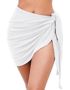 lot 97733 image: AIMAGE Womens Short Sarongs Bikini Wraps Sheer Cover Up Skirt Pareo Eyelet Cover Ups for Swimwear White S