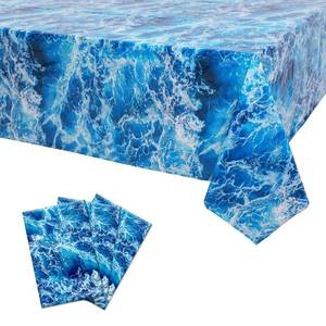 lot 97734 image: 3 Pcs Ocean Waves Plastic Tablecloth Blue Under The Sea Party Water Print Table Cover for Beach Pool Birthday Party Decoration Supplies Shark Dolphin Table Cloths Manteles de Mar 54  108 Inch