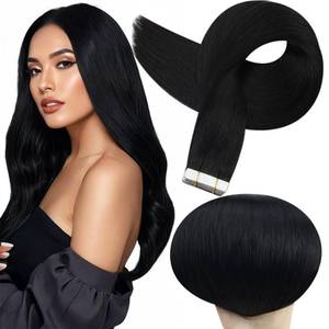 lot 97743 image: Full Shine Real Human Hair Tape in Extensions Black 24 Inch Double Sided Tape for Skin Weft Hair Extensions Tape in 20Pcs 50 Gram Color 1 Jet Black Seamless Tape in Hair Extensions Straight Human Hair