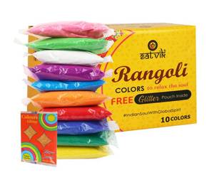lot 97757 image: Craftsman Glitter Rangoli Colors. Real Rangoli Colours Kit ( No Gulal).FestivalFestive Vibrant Colours For Diwali, Rangoli Decoration.Diwali Gift.(10 Shades). 65 Gm Color Per Pouch Indian Gift Items