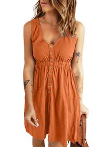 lot 97759 image: BLENCOT Womens Casual Sleeveless T-Shirt Dresses Summer V Neck Button Down Swing Short Dress Orange XL