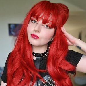 lot 97761 image: FORCUTEU Red Wig Long Red Wig with Bangs Long Wigs for Women Long Wavy Synthetic Heat Resistant Fiber Wigs for Party Halloween Daily Use
