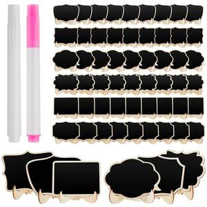 lot 97773 image: 180 Pcs Reusable Mini Chalkboard Signs 6 Designs Small Blackboards with Stand Wooden Food Labels for Party Mini Chalkboard Easel Framed Mini Chalk Boards with Chalk Markers Food Tags for Buffet