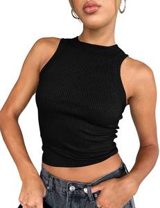 lot 97778 image: HOCILLE Womens Sexy Racerback Crop Tank Tops Basic Ribbed High Neck Sleeveless Cropped Top, Medium, Black