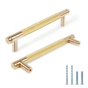 lot 97781 image: Zernmiarder Knurled Cabinet Pulls 2 Pack, 6 Inch Long Cabinet Handles Cabinet Door Handle, Kitchen Drawer Pulls Metal Dresser Pulls Knurled Cabinet Hardware - 5 Hole to Hole, Golden