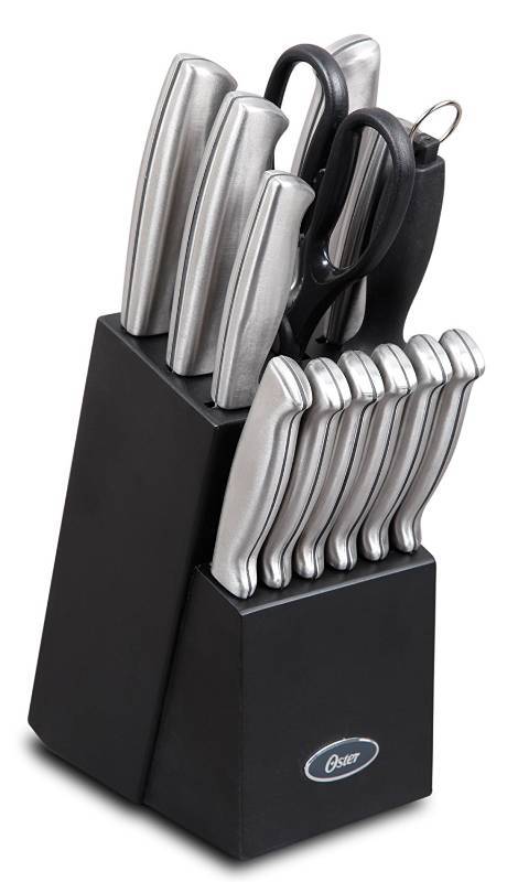 lot 3468 image: Oster 70561.14 Baldwyn 14-Piece Cutlery Block Set, Brushed Satin