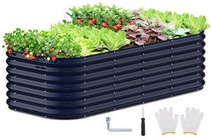 lot 51232 image: Yumatum Oval 6x3x2 FT Galvanized Raised Garden Bed Kit, 8 in 1 Large Metal Planter Box for Outdoor Gardening, 24�� Garden Bed for Vegetables Flower Herb(Sage Green) - Retail $100.04