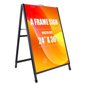 lot 51236 image: 24 x 36 Inch A Frame Sign Portable Double-Sided Folding Sandwich Board with Carry Handle Heavy Duty Slide-in Sidewalk Signboard for Outdoor Street Advertising Poster