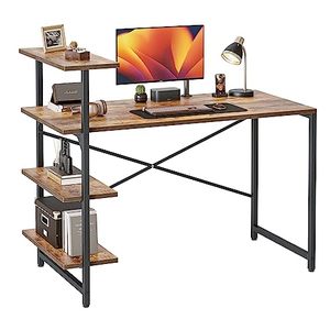 lot 51239 image: CubiCubi Small Computer Desk with Shelves, 40 Inch Reversible Home Office Desk with 3 Tier Storage Bookshelf, Study Writing Office Table, Rustic Brown - Retail $78.53