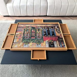 lot 51248 image: ENERIDIO Wooden Puzzle Table with 6 Drawers and Cover, Adult Portable Puzzle Board, 29.8 x 21 Jigsaw Puzzle Table, Used for Puzzle Storage and Sorting, can Hold 1000 Pieces