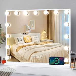 lot 51250 image: COOLJEEN Vanity Mirror with Lights, Hollywood Mirror with 15 Dimmable Bulbs and USB Charging Port, 3 Color Lighted Makeup Mirror 10X Magnification Makeup Mirror with Lights, Tabletop - Retail $89.99