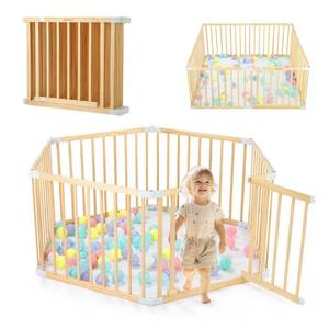 lot 51253 image: Wooden Baby Playpen with Door, Changeable & Expandable Baby Play Fence for Toddlers, Large Wood Playpen Safety Baby Gate Playard, Safe Play Area Kids Activity Center Indoor Outdoor(26 Tall, 6-Panel)