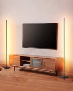 lot 51256 image: DEWENWILS LED Corner Floor Lamp, Set of 2 Modern Dimmable Mood Floor Light, 57.5 Minimalist Standing Tall Lamp for Living Room, Bedroom, Office, 3000K Warm White Light (Black) - Retail $101.33