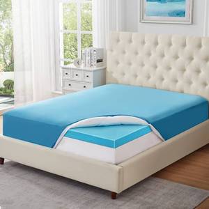 lot 51259 image: ELEMUSE Pengucool�� Triple Layer 3 Inch Mattress Topper King, 2 Inch Gel Memory Foam pad, 1 Inch Pillowtop Plus Extra Soft Cooling Fitted Sheet for Hot Sleeper&Night Sweats, Blue - Retail $167.95