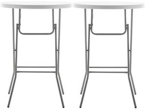 lot 51274 image: BTEXPERT 32 Round 43 Bar Height White Granite Plastic Folding Portable Commercial Banquet Card Coffee Dining Table for Wedding Party Event Home Kitchen Outdoor -