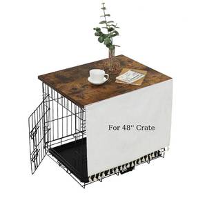 lot 51275 image: VIE DE AMAN Dog Crate Topper Wood for 48 42 36 24 inch Cages, Dog Crate Table Topper with Tassel Curtain, Rustic Style Dog Kennel Topper, Rustic Brown(Dog Crate Not Include) - Retail $104.99
