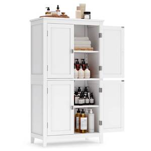 lot 51279 image: VASAGLE Bathroom Floor Storage Cabinet, Bathroom Storage Unit, Freestanding Cabinet with 4 Doors, Adjustable Shelves, 11.8 x 23.6 x 43.3 Inches, White UBBC552P31 - Retail $127.48