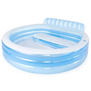 lot 51286 image: Intex Swim Center Inflatable Family Lounge Pool Built-in Bench �� Cup Holder �� 156 Gallon Capacity �� 90 x 86 x 31 �� Blue
