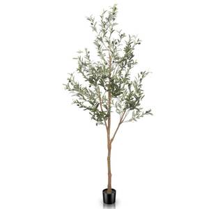 lot 51290 image: LYERSE 6ft Artificial Olive Tree Tall Fake Potted Olive Silk Tree with Planter Large Faux Olive Branches and Fruits Artificial Tree for Office House Living Room Home Decor