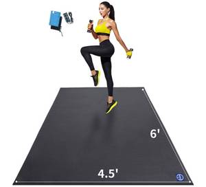 lot 51291 image: MRO Premium Large Exercise Mat 6x4.5x7mm, Ultra Durable Workout Mats for Home Gym Flooring, Non-Slip, Thick Cardio Mat for Plyo, MMA, Jump, Weightlifting, Shoe Friendly (Black) - Retail $94.99
