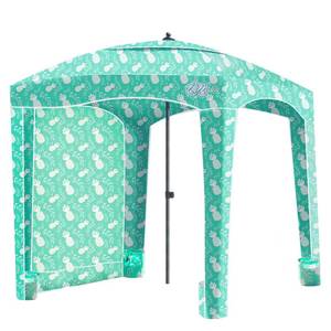 lot 51295 image: Qipi Beach Cabana - Easy to Set Up Canopy, Waterproof, Portable 6 x Shelter, Included Side Wall, Shade with UPF 50 UV Protection, Ultimate Sun Umbrella for Kids, Family Pineapple Jungle - Retail $91.34