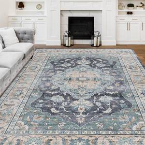 lot 51312 image: Area Rug for Living Room, 6x9 Large Boho Rug Carpet for Bedroom Soft Non-Slip Low-Pile Machine Washable Rug Oriental Vintage Rug Carpet for Dining Room Blue Beige - Retail $109.34