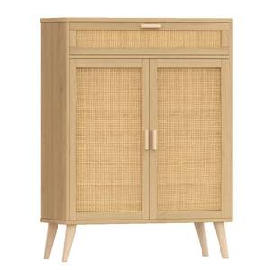 lot 51316 image: Rovaurx Accent Floor Storage Cabinet with Rattan Doors, Bathroom Cabinet with Large Drawer, Freestanding Storage Cabinet Organizer, Natural BMGZ107M - Retail $127.51