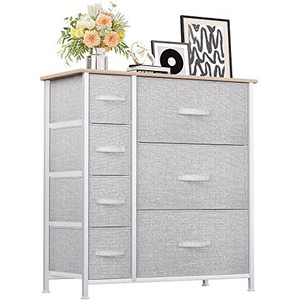 lot 51317 image: YITAHOME Dresser with 7 Drawers - Fabric Storage Tower, Organizer Unit for Living Room, Hallway - Sturdy Steel Frame, Wooden Top & Easy Pull Fabric Bins - Retail $76.34