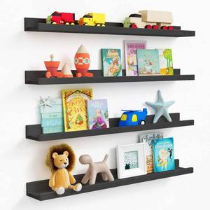 lot 51322 image: Forbena Black Floating Shelves 36 Inches Long Set of 4, Narrow Picture Ledge Shelf for Wall Decor, Wood Wall Mounted Shelves for Living Room Corner, Kids Bedroom, Photo Frame, 2 as 72 Inch Wide