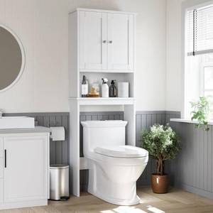 lot 51326 image: Shintenchi Over The Toilet Storage Cabinet, Bathroom Shelf Organizer with Anti-Tip Device Small Freestanding Space Saver with Adjustable Shelf��White - Retail $78.23