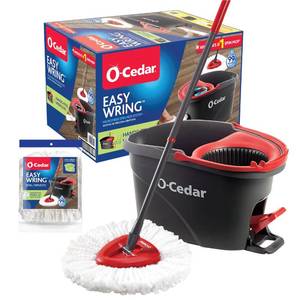 lot 51346 image: O-Cedar Easywring Microfiber Spin Mop & Bucket Floor Cleaning System with 1 Extra Refill,Red  Gray