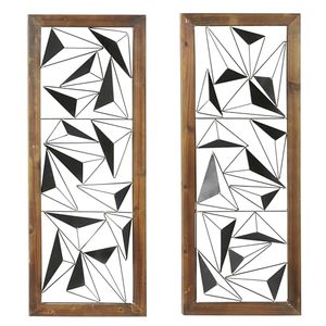 lot 51352 image: Deco 79 Metal Geometric Home Wall Decor Wall Sculpture with Wood Frame, set of 2 Wall Art 15 x 2 x 39, Black