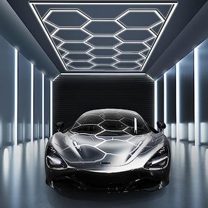lot 51355 image: MODERN Hexagon Garage Light Higher Brightness 720W 86400 Lumens Hexagon Led Garage Light with Rectangle Frame 6500K for Garage, Basement, Warehouse, Auto Beauty Shop, Car Detailing Shop etc. �� - Retail $285.99