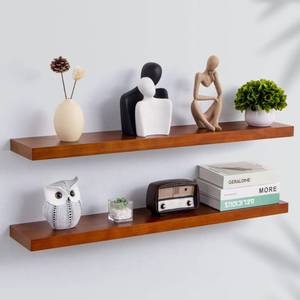 lot 51357 image: Rustic Farmhouse Floating Shelves - Bathroom Wooden Shelves for Wall Mounted - Thick Industrial Kitchen Wood Shelf - 36 x 6.7 x 1.4 inch - Set of 2 - Honey Oak Color
