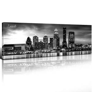 lot 51362 image: Louisville Skyline Wall Art Kentucky Decor Black and White Cityscape Painting for Living Room Downtown Waterfront Park Panoramic Canvas Pictures Bedroom Kitchen Office Artwork Home Decorations 14x48