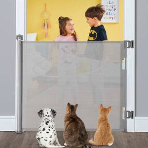 lot 51363 image: Retractable Baby Gate, Extra Wide Safety Kids or Pets Gate, 33�� Tall, Extends to 55�� Wide, Mesh Safety Dog Gate for Stairs, Indoor, Outdoor, Doorways, Hallways(33��x55��- Grey)