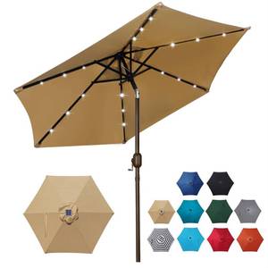 lot 51371 image: Blissun 7.5 ft Solar Umbrella 18 LED Lighted Patio Umbrella Table Market Umbrella with Tilt and Crank Outdoor Umbrella for Garden, Deck, Backyard, Pool and Beach (Tan)