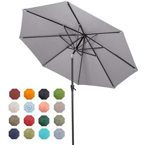 lot 51374 image: Tempera 10ft Patio Market Outdoor Table Umbrella with Push Button Tilt and Crank,Large Sun Umbrella with Sturdy Pole&Fade Resistant Canopy,Easy to Set, Grey - Retail $81.71