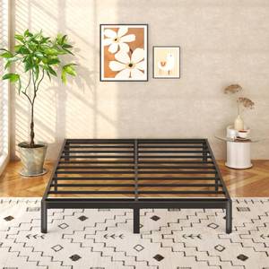 lot 51376 image: Yicensen 9 Inch Queen Bed Frame Rounded Corner Legs No Box Spring Needed, Heavy Duty Metal Queen Size Platform Bed Frame, Easy Assembly, Noise Free, Black - Retail $101.94
