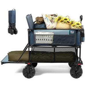 lot 51380 image: TIMBER RIDGE 400L Large Capacity Folding Double Decker Wagon, 54 Extra Long Extender Wagon Cart, 450lbs Heavy Duty Collapsible Wagon, All-Terrain Big Wheels for Camping, Sports, Shopping, Blue - Retail $173.02