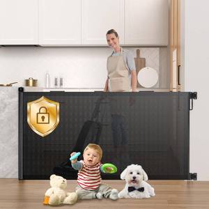 lot 51384 image: HAMOPY Retractable Baby Gate, 33 Tall, Extends up to 72 Baby Gates Extra Wide, Mesh Gates for Kids or Pets with Alarm, Durable Child Safety Gate for Doorways, Hallways, Stairs, IndoorOutdoor(Black)