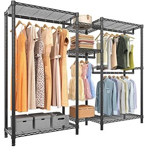 lot 51386 image: VIPEK V6 Wire Garment Rack Heavy Duty Clothes Rack for Hanging Clothes, Metal Freestanding Closet Wardrobe Rack, 71.2 L x 14.6 W x 76.4 H, Max Load 750lbs, Medium Size (Black) - Retail $117