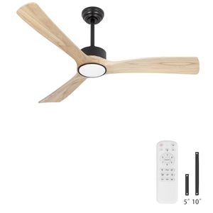 lot 51396 image: raccroc Wood Ceiling Fans with Lights and Remote,52in Ceiling Fan,22W LED Light Modern Ceiling Fan with Lights,3 Natural Solid Wood Blades,6 Speeds,Reversible Quiet DC Motor - Retail $157.99